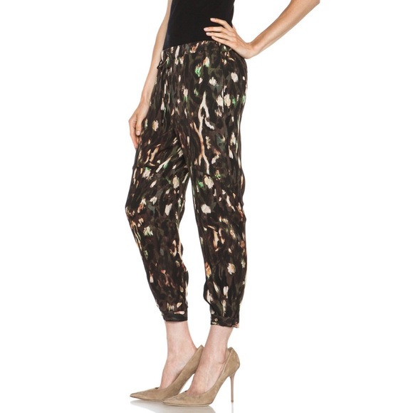 Haute Hippie brown black green print Keith silk cargo drawstring jogger pants - Picture 2 of 15
